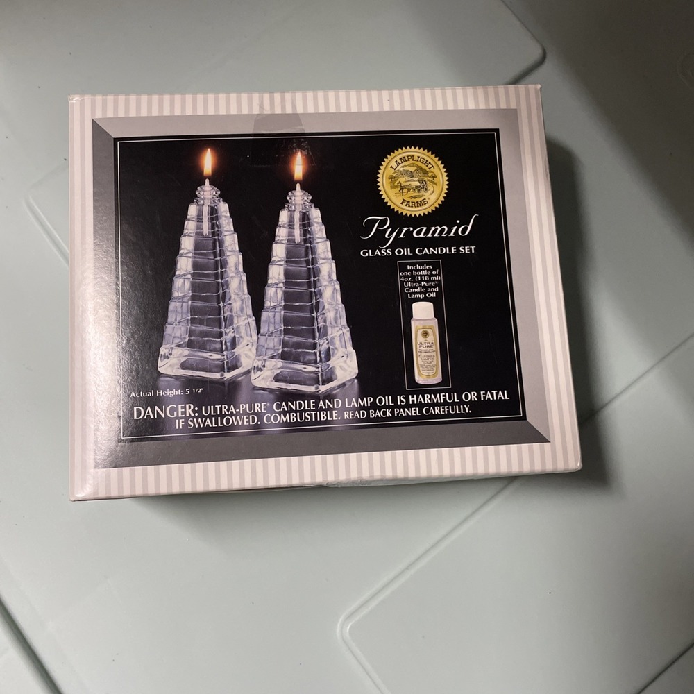 Pyramid Lamplight Farms Glass  Oil Lamp Set of 2  New Open Box